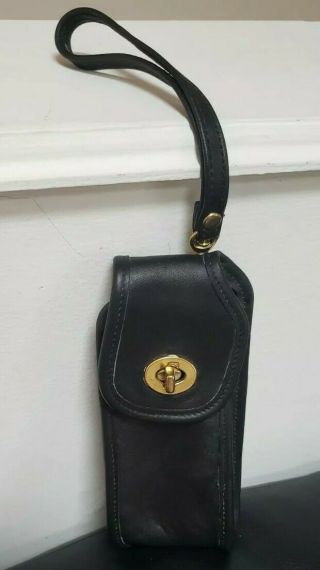Coach Vintage Black Leather Cell Phone Holder / With Strap