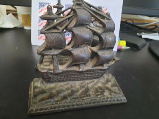Vintage Solid Brass Book Ends Constitution Ship