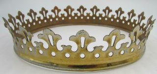 Antique 6 1/8 " Embossed & Reticulated Brass Hanging Oil Lamp Shade Crown Ring