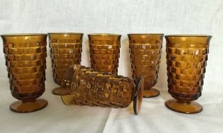 Set of 6 Vintage Indiana Glass Amber Whitehall Cube Footed Tumblers 6 