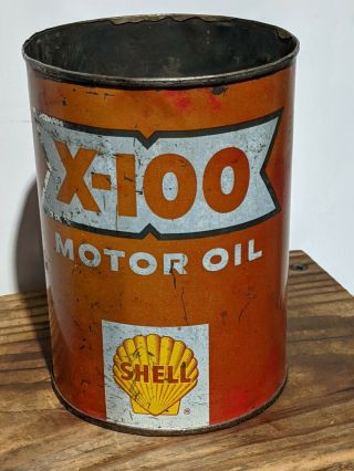 Vintage Shell X - 100 Motor Oil 1 Quart All Metal Can