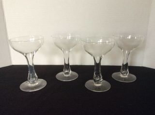 4 Tall Vintage Mcm Hollow Bulbous Stem Crystal Champagne Coupes Glasses