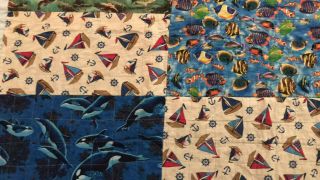 Vintage Handmade CHILDS TWIN SIZE BLANKET QUILT FISHING BOATS OUTDOOR LAKE 43X73 2