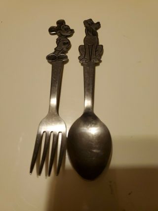 Vintage Walt Disney Stainless Goofy Spoon And Mickey Fork By Bonny,  Japan
