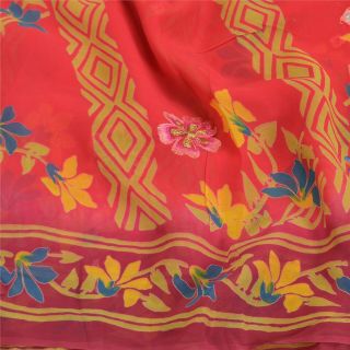 Sanskriti Vintage Red Saree Blend Georgette Printed Sari 5 Yard Craft Fabric 2