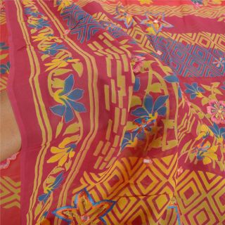Sanskriti Vintage Red Saree Blend Georgette Printed Sari 5 Yard Craft Fabric 3