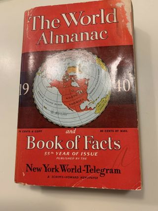 Vintage The World Almanac 1940 By York World Telegram