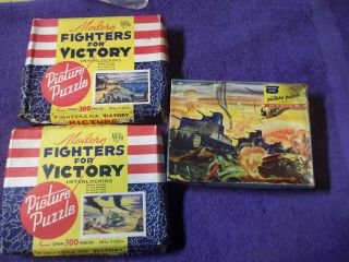 3 Vintage,  1940s Jaymar/victory Picture Puzzle " Fighters For Victory " 14  X 22