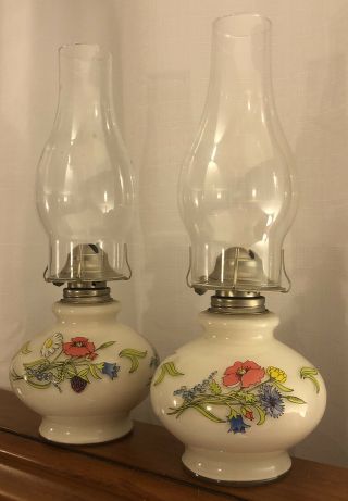 Vintage Kaadan Floral Design Glass Oil Lamps
