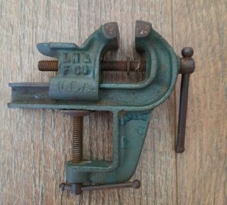 Vintage L H & F Co.  No 1 Cast Iron Vise With Anvil Made In Usa Tools