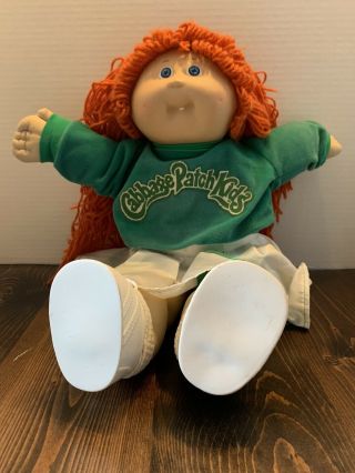 Vtg 1985 Cabbage Patch Kids Doll Red Hair Blue Eyes Cheerleader Outfit