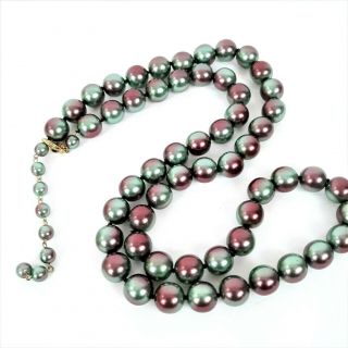 Vintage Joan Rivers Glass Pearl Necklace Luster Pink Green Knotted 32 " Signed