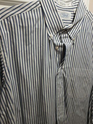 Vintage Yale Co - Op Heaven White Navy Blue Striped L/s Shirt Sz Large 16.  5 32