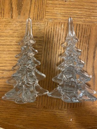 Set Of 2 Vintage Hand Made Taiwan Crystal Glass Christmas Pine Tree 8”