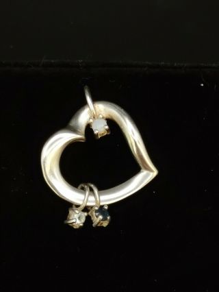 Vintage Lenox Sterling Silver Open Heart Gemstone Birthstone Pendant