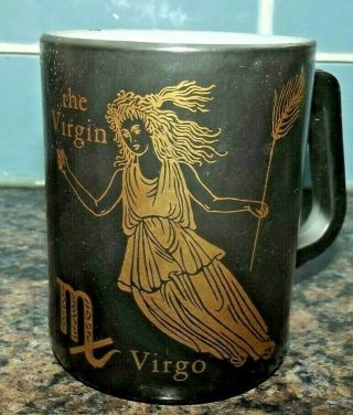 Vtg Federal Glass Zodiac The Virgin Virgo Black & Gold Coffee Mug Cup