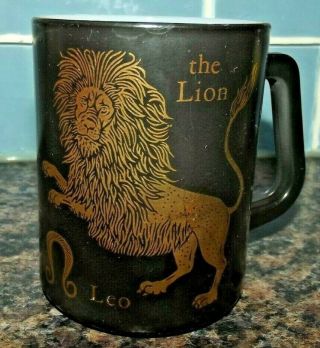 Vtg Federal Glass Zodiac The Lion Leo Black & Gold Coffee Mug Cup