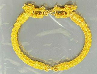 Vintage Asian Dragon Head Gold Tone Bracelet 7 "