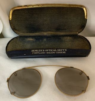 Antique Vintage Clip On Sunglasses With Case