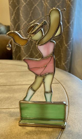 Vintage Stained Glass Golf Lady Pink Dress Cute