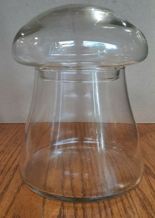 Mushroom Glass Apothecary Jar Vtg Mid Century Modern Clear Canister 7 3/4 " Tall