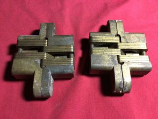 Vintage Pair Soss Brass Invisible Hinges 4 5/8 X 1 1/8