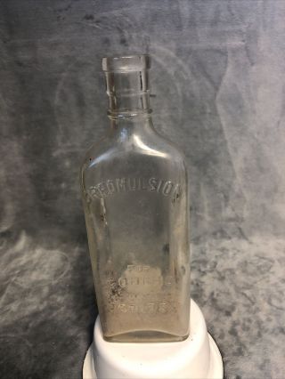 Pharmacy Vintage Antique Old Rx Bottle Cough Syrup Embossed Creomulsion￼ 8.  5”