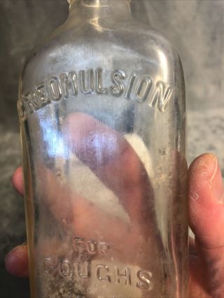 Pharmacy Vintage Antique Old RX Bottle Cough Syrup Embossed Creomulsion￼ 8.  5” 3