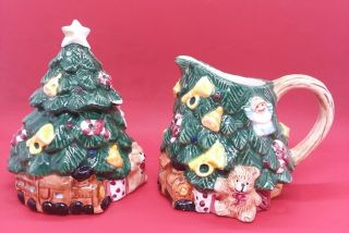 Vintage Spode Christmas Tree Figural Creamer And Covered Sugar