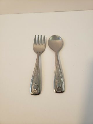 The First Years 1980 Vintage Deluxe Stainless Spoon Fork Set Made In Japan 4.  25 "