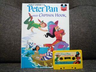 Vintage Walt Disney Peter Pan And Captain Hook Hardcover Book With Cassette Tape