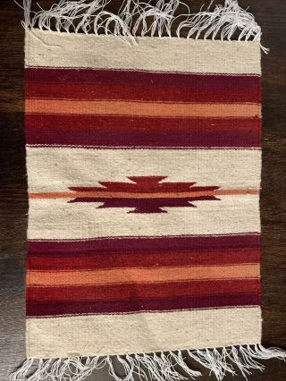 Vintage Mexican Wool Table Runner Rug Saltillo Serape Multicolor Horse Blanket