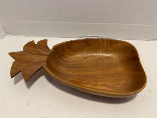 Vintage Hand Carved Monkey Pod Wooden Pineapple Bowl Dish Hawaii