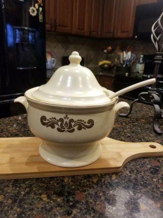 Vintage Pfaltzgraff Village Pattern Soup Tureen With Lid And Ladle