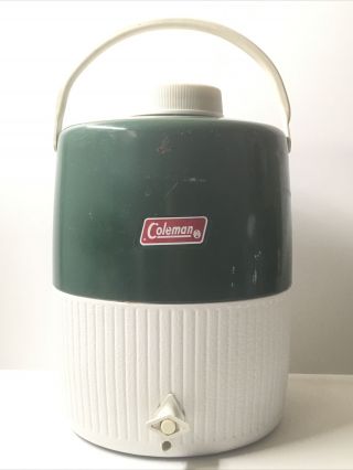 Vtg Coleman Water Jug Cooler Thermos Sports Cooler Green White 3 Gallon Usa Made