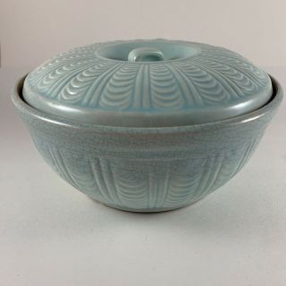 Usa D - 13 Pottery 7.  5 " Bowl W/ Lid Turquoise Blue Vintage