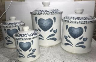Jay Imports " Blue Heart " 4 Piece Canister Set Vintage And