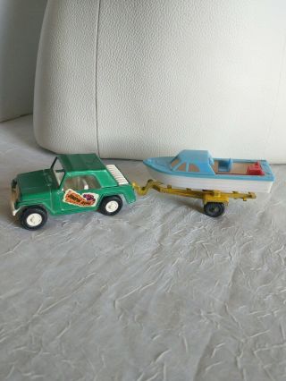 Vintage 1969 Tootsietoy Diecast Pickup Truck And Water Boat On Trailer