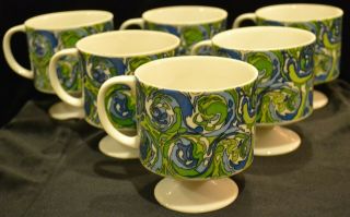 Vtg Footed Holt Howard Hh Set Of 6 Stackable Pedestal Mugs/cups Japan 60s - 70s