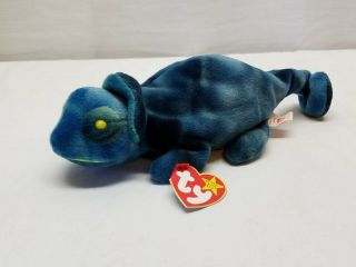 Vintage Ty 1997 Beanie Baby Babies Rainbow Chameleon Plush Toy Doll W/ Tags Blue