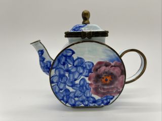 Vintage Kelvin Chen (2005) Enameled Miniature Teapot No.  163 - Flowers