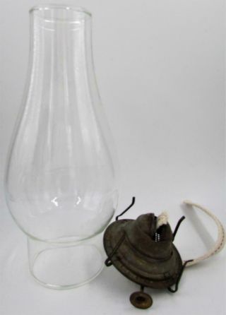 Antique No.  1 P&a Kerosene / Oil Lamp Burner 1888 Patent & Clear Glass Chimney
