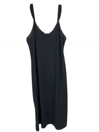 Vintage Vanity Fair Lingerie Slip Nightgown Size 40 32”/46 Smooth Sleek Black