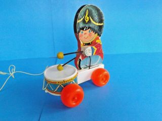 Vintage Fisher Price Wooden Drummer Boy 634 Plays Drums Pull Along Toy 1967 -