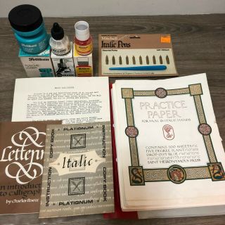 Vintage England Calligraphy Pen 10 Nibs Instruction Booklet/paper & Ink Set
