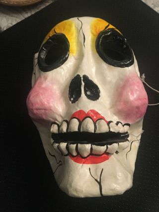 Vintage Hand Made Paper Mache Mexican Folk Art Mask - Calavera / Skull 9 "