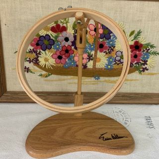 Vintage 80’s Erica Wilson Embroidery Needlepoint Quilting Wood Stand 10” Hoop