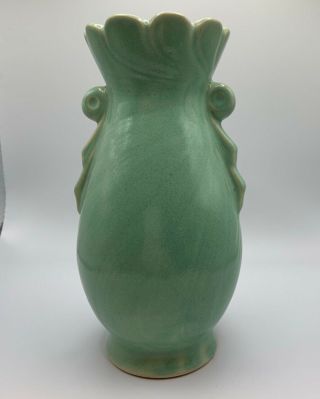Brush Mccoy Turquoise Double Handled Vase Blue Green Vintage Pottery 1930s