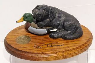 Ducks Unlimited 1993 - 94 Black Lab & Duck Decoy Statue.  Signed Eric Thorsen.  Nr