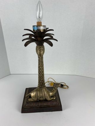 Vintage Lamp Lying Camel Palm Tree Brass Bronze Heavy Light Turkish Desert 15”